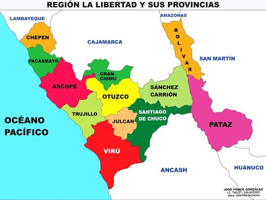 Mapa de la región La Libertad y sus provincias que la conforman
