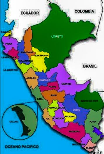 Mapa del Perú que muestra las regiones que la integran